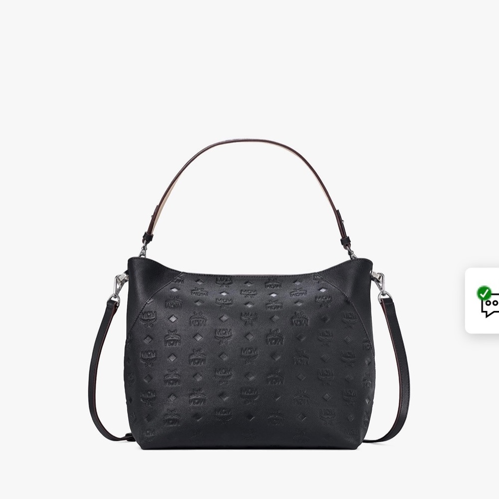 MCM Medium Klara Monogram Leather Hobo Bag Black